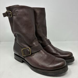Frye Veronica Slouch Boots Dark Brown Leather Buckle Engineer Womens 8 B
